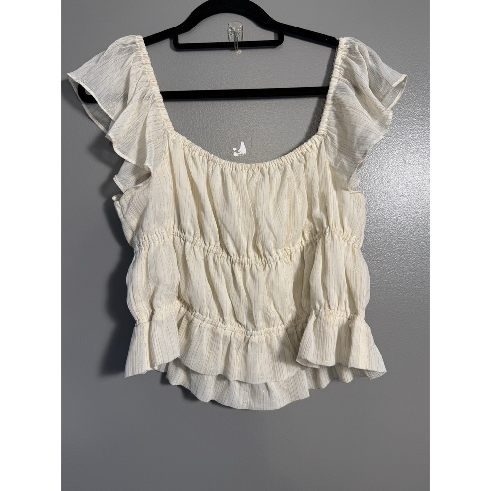 Express Tiered Top‎ Ruffled Sleeve Cream and Gold Size Large